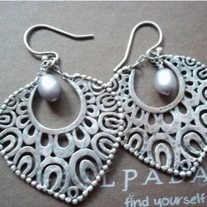 Silpada Sterling Silver Filigree Heart w/Fresh Water Pearl accent Earrings